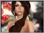 Dziewczyna, Brunetka, Żołna, Grafika, Art