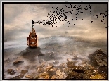 Fantasy, Gitara, Morze, Kamienie, Ptaki