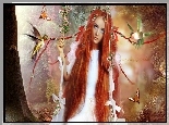 Fantasy, Kobieta, Ptaki, Huśtawka