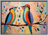 Dwa, Kolorowe, Ptaki, Grafika
