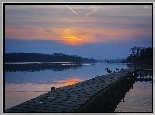 Jezioro Lusowskie, Wielkopolska, Zachód słońca, Pomost, Kaczki