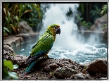 Zielona, Papuga, Ara, Oczko wodne, Kamienie