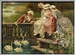 Taras, Trzy, Kobiety, Mężczyzna, Łabędzie