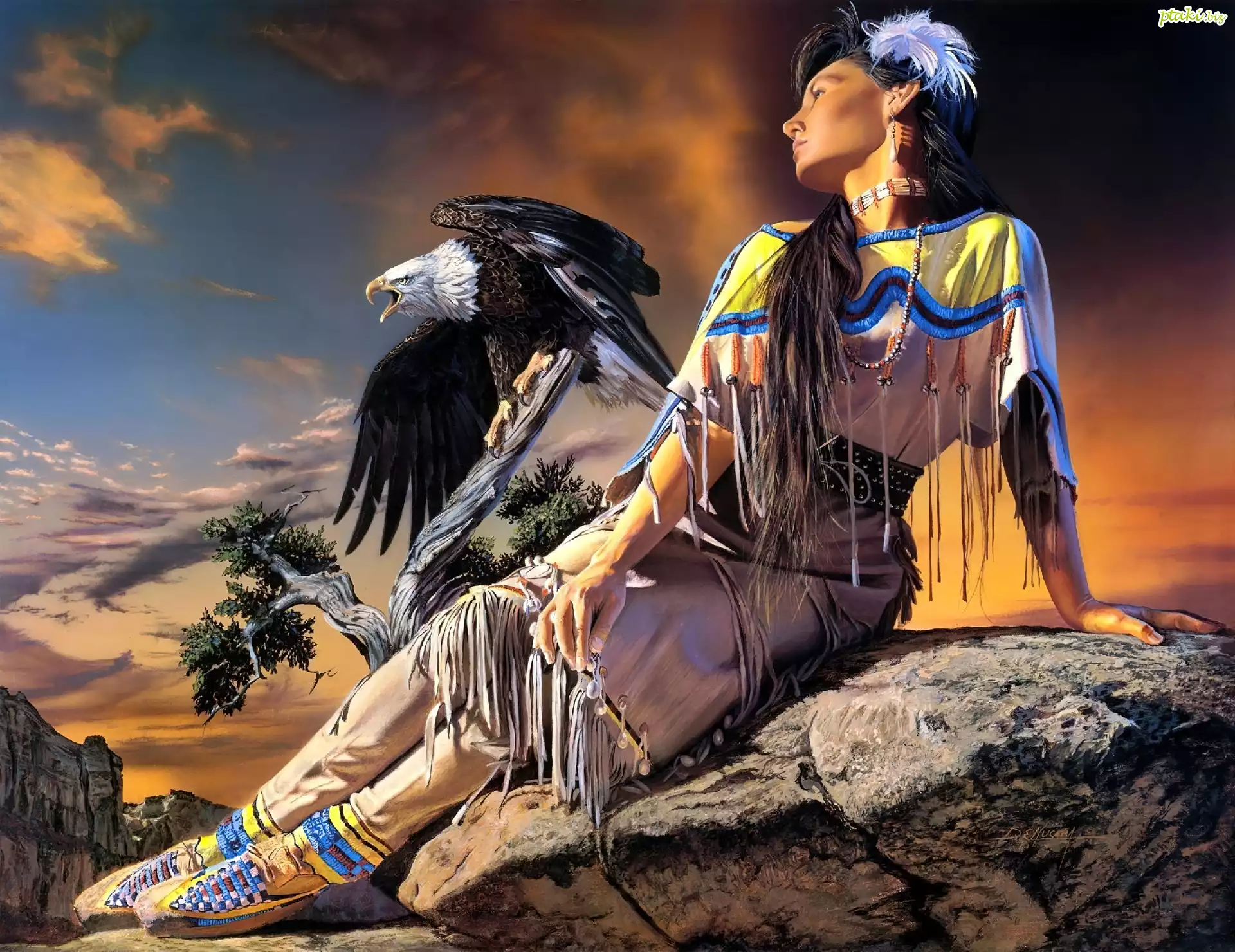Indianka, Fantasy, Kobieta, Bielik amerykański