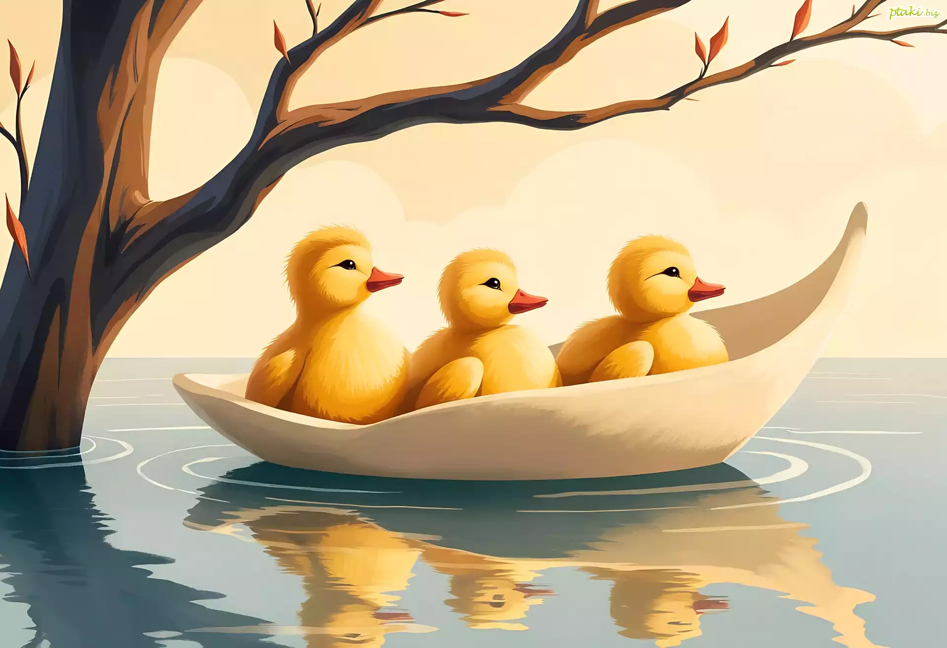 Trzy, Kaczuszki, Łódka, Staw, 2D